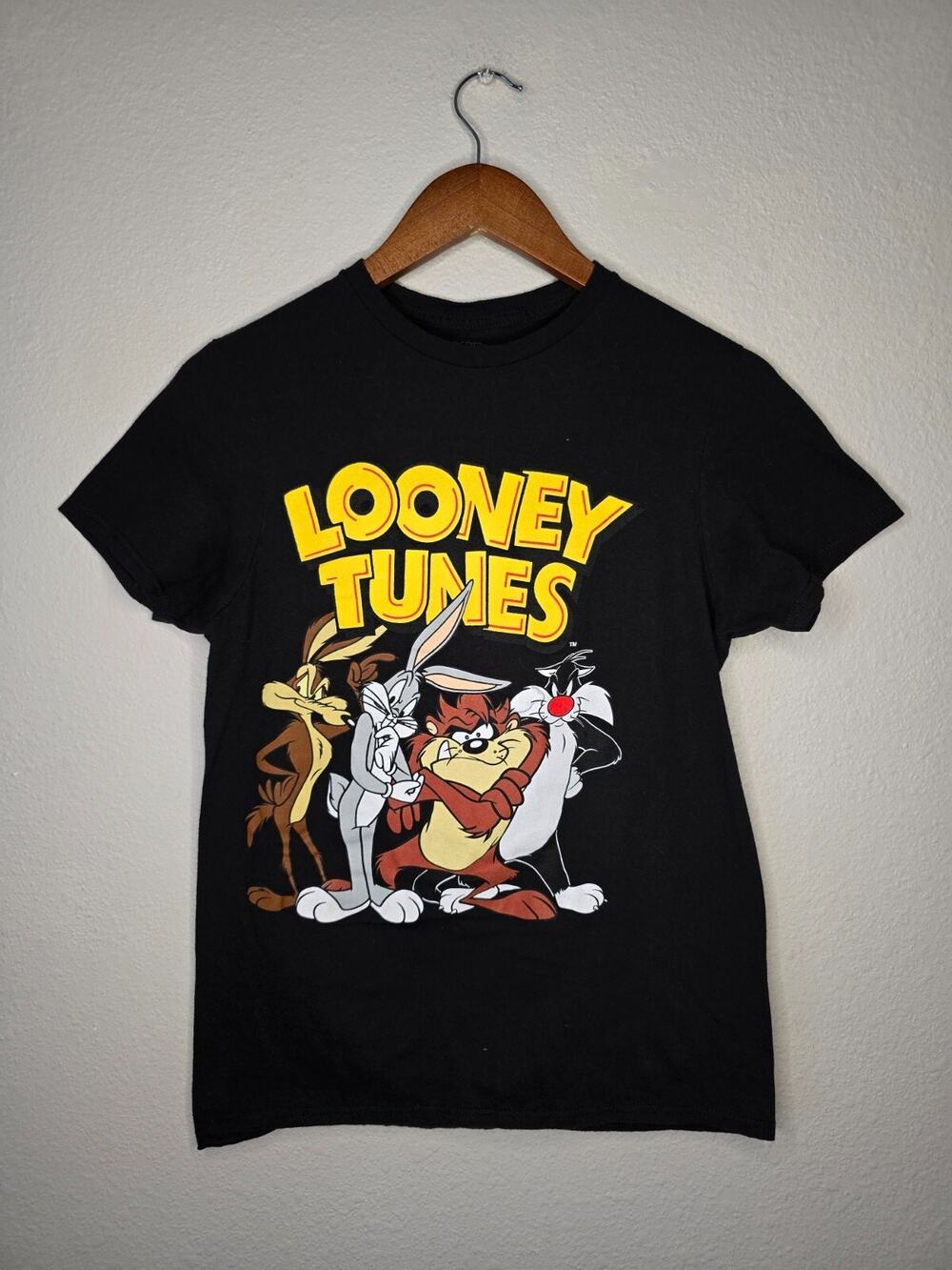 Looney tunes Womens Black Shirt Small Front and Back Graphic Character Tee